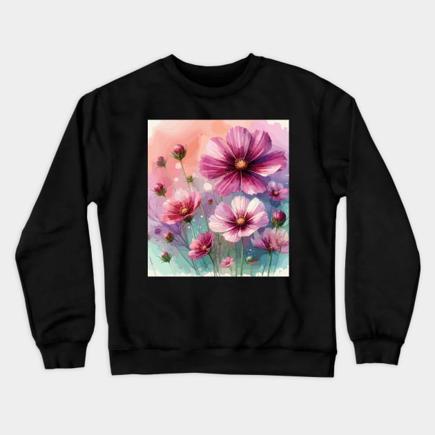 Pink Cosmos Flowers Crewneck Sweatshirt by Jenni Arts